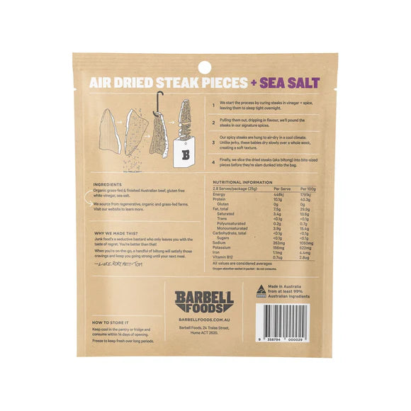 Barbell Biltong Grass Fed Beef Sea Salt 70g