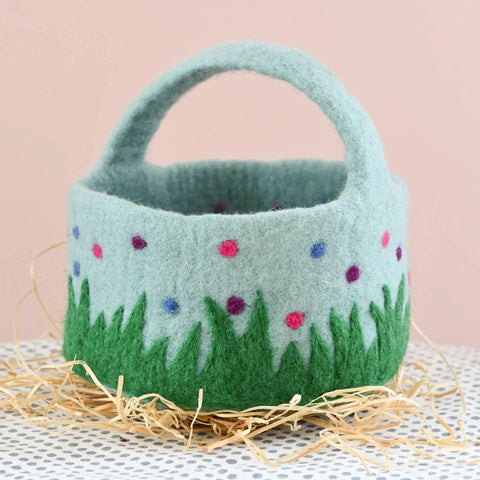 Felt Easter Egg Hunt Basket-Blue with Colourful Dots