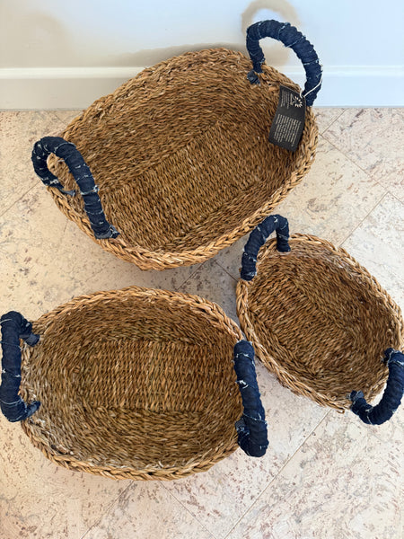 Set of 3 Oval Baskets with Denim Handles