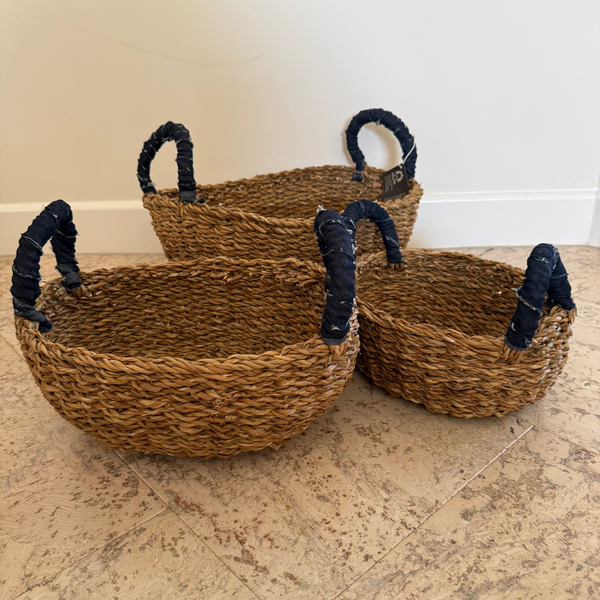 Set of 3 Oval Baskets with Denim Handles