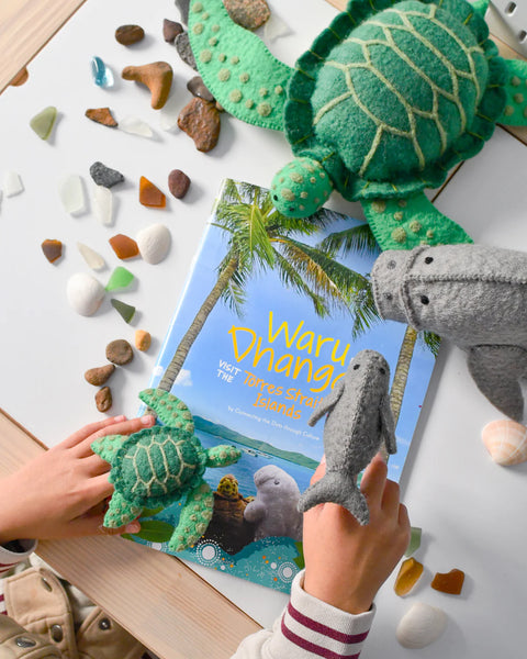 Felt Waru & Ghangal-Sea Turtle & Dugong Finger Puppet Set