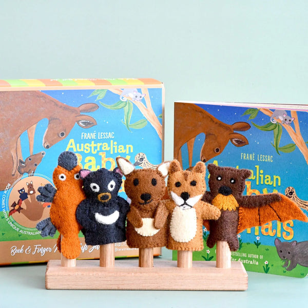 Felt Australian Animals Finger Puppets & Book Set