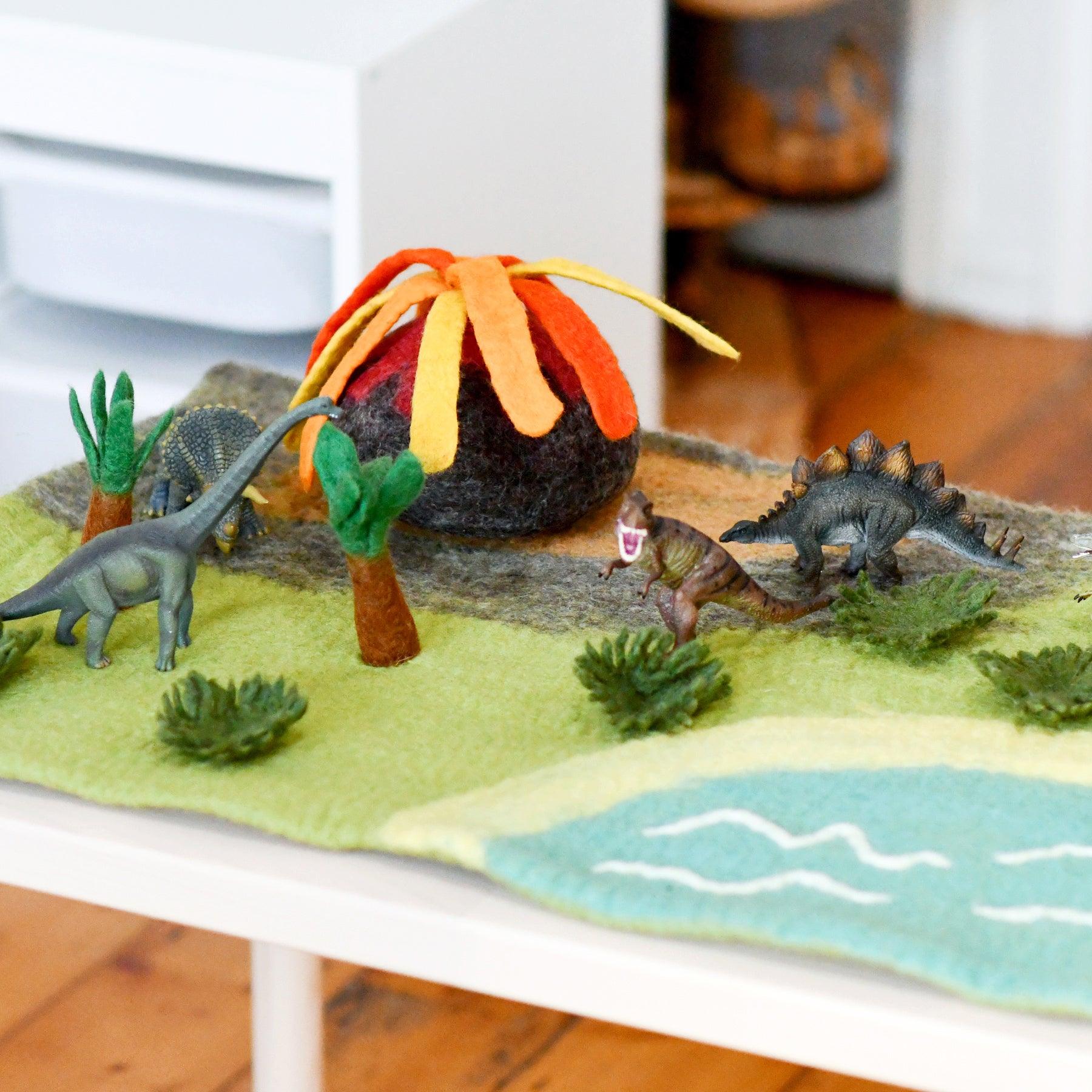 Felt Large Dinosaur Land with Volcano Play Mat