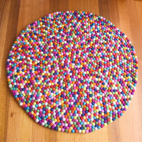 Felt Ball Rug -Rainbow Colour 100cm