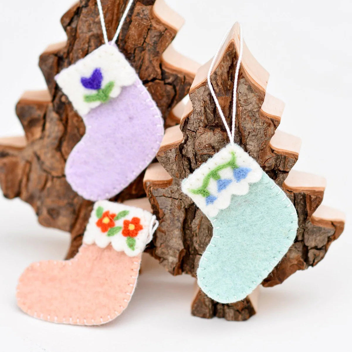 Felt Christmas Stocking Ornaments Set of 3