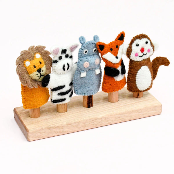 Finger Puppet Wooden Stand 5 Rod