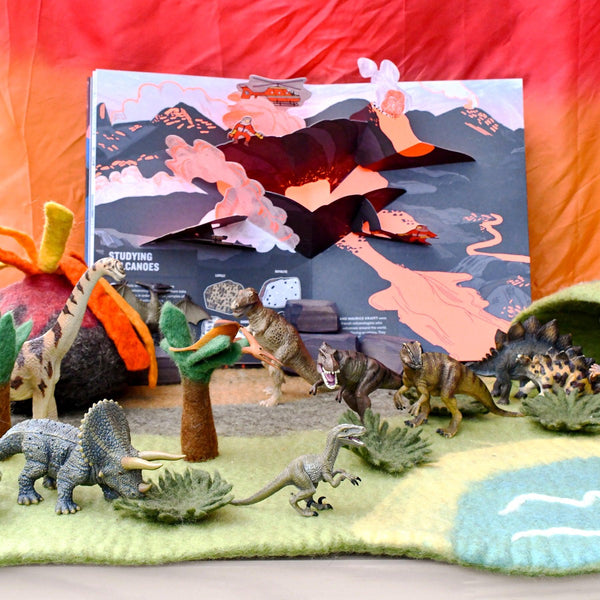 Felt Large Dinosaur Land with Volcano Play Mat