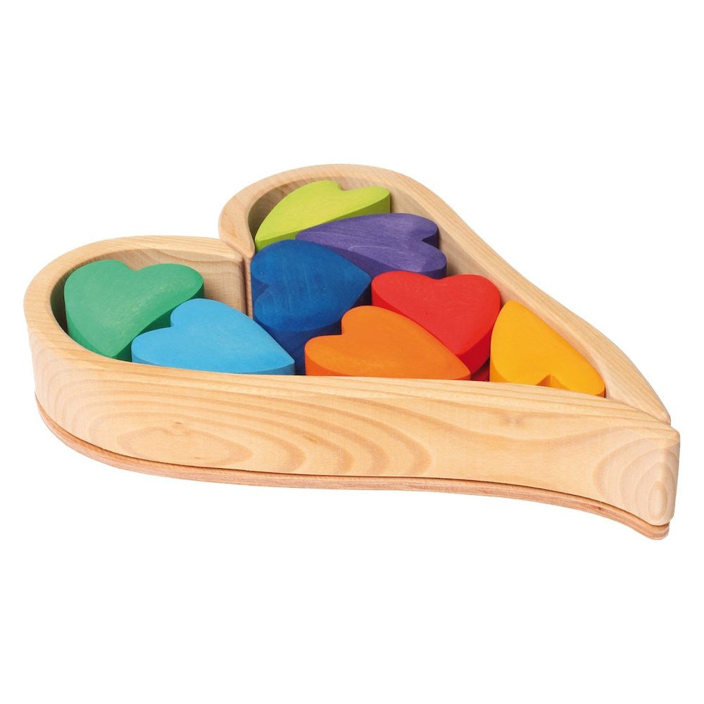 Grimm's Wooden Heart Shaped Blocks-Rainbow